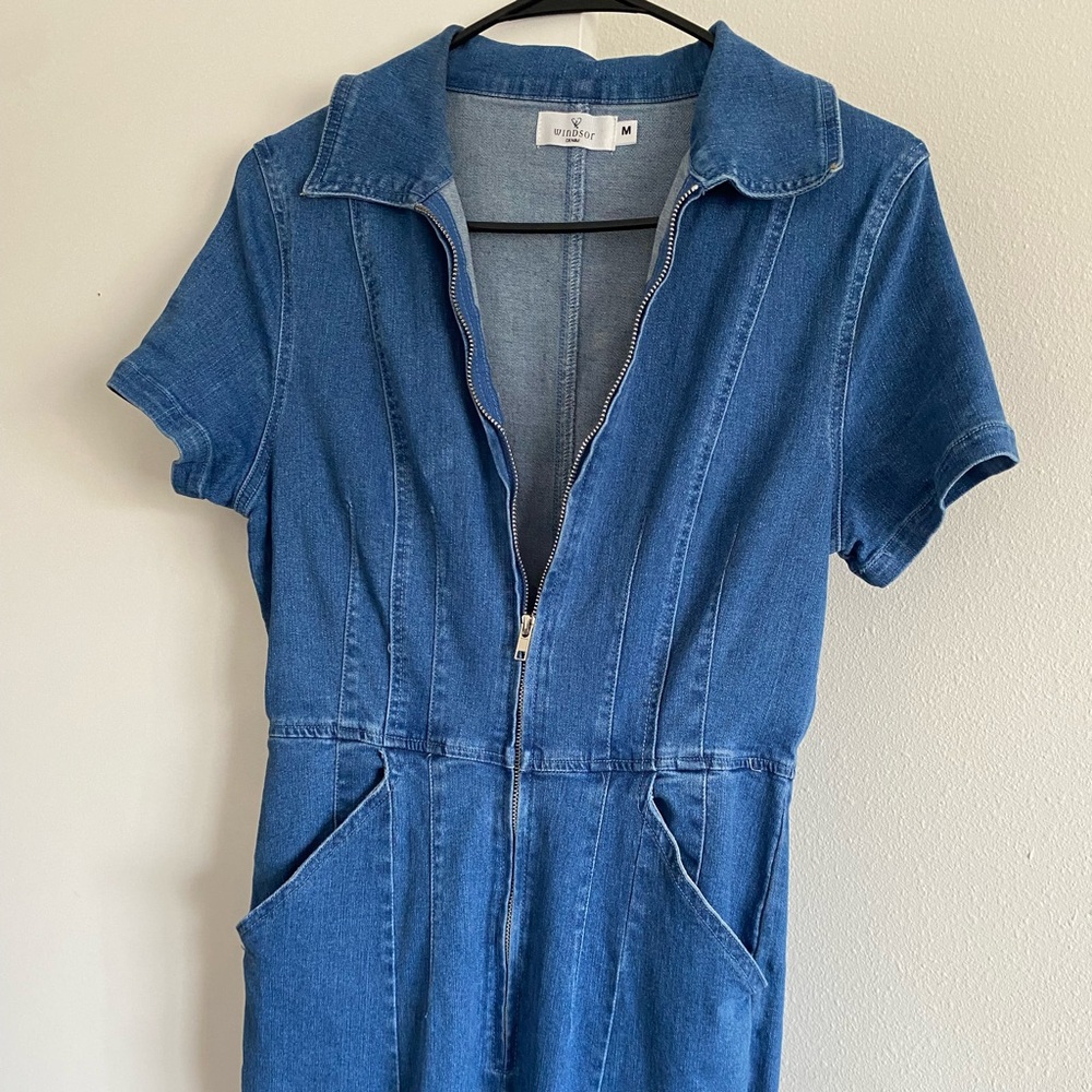 Denim flare leg jumpsuit
